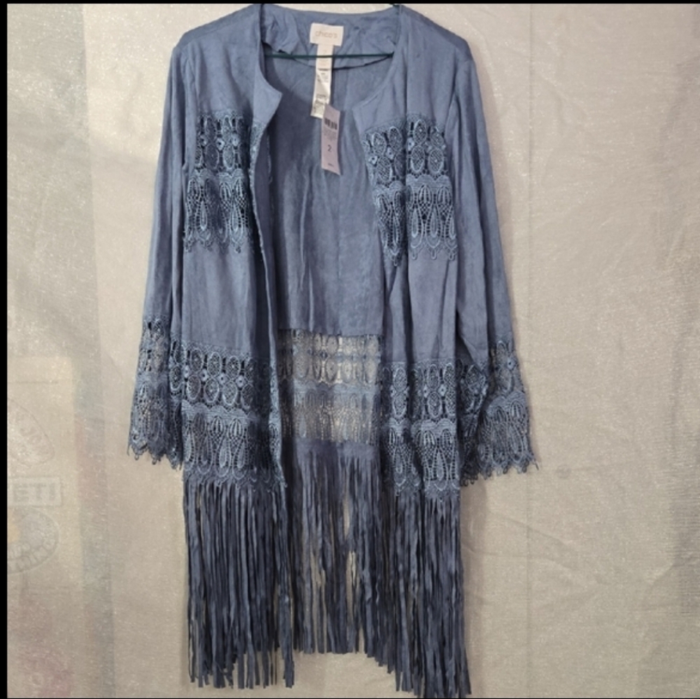 Chico's Faux Suede Jacket in Soft Blue - Picture 8 of 9